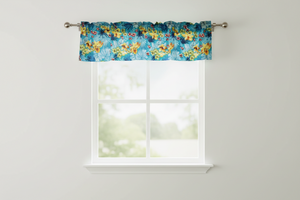 Cotton Window Valance Floral Print Tropical Hawaiian 58 Inch Wide - Aqua