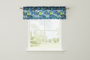 Cotton Window Valance Floral Print Tropical Hawaiian 58 Inch Wide - Royal Blue