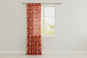 Cotton Curtain Floral Print Hawaiian Tropical 58 Inch Wide - Red