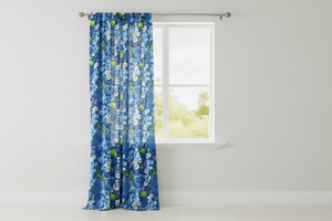 Cotton Curtain Floral Print Hawaiian Tropical 58 Inch Wide - Royal Blue