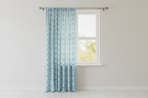 Cotton Curtain Hearts Print 58 Inch Wide Hearts and Dots - Blue