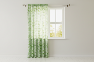 Cotton Curtain Hearts Print 58 Inch Wide Hearts and Dots - Green