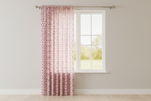 Cotton Curtain Hearts Print 58 Inch Wide Hearts and Dots - Red