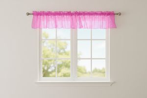 Silver Stars on Sheer Organza Tinted Window Valance 58" Wide - Hot Pink