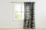 Flocking Damask Taffeta Window Curtain 56 Inch Wide - Grey on Black