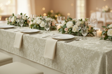 Flocking Damask Taffeta Tablecloth - Ivory on Ivory