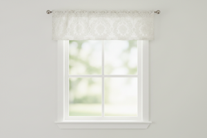 Flocked Damask Window Valance 58" Wide - Ivory on Ivory