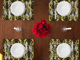 Poplin Damask Floral Dinner Table Placemats Holiday Home Decoration 13" x 19" (Pack of 4)