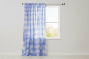 Cotton Gingham Checkered Curtain 58 Inch Wide - Light Blue