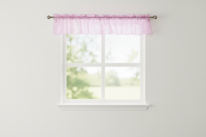 Silver Stars on Sheer Organza Tinted Window Valance 58" Wide - Light Pink