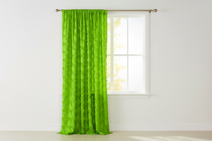 Satin Rosette 3D Pop up Flower Single Curtain Panel 54 Inch Wide - Lime Green