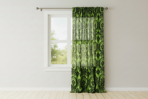 Flocking Damask Taffeta Window Curtain 56 Inch Wide - Lime Green