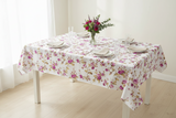 Cotton Tablecloth Floral Print Vintage Floral Large Roses - Magenta on White