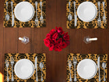 Poplin Damask Floral Dinner Table Placemats Holiday Home Decoration 13" x 19" (Pack of 4)