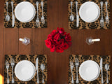 Poplin Damask Floral Dinner Table Placemats Holiday Home Decoration 13" x 19" (Pack of 4)