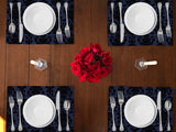 Poplin Damask Floral Dinner Table Placemats Holiday Home Decoration 13" x 19" (Pack of 4)