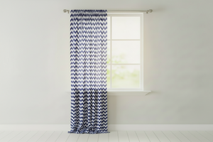 Cotton Curtain Zig-zag Chevron Print 58 Inch Wide - Navy