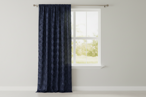Satin Rosette 3D Pop up Flower Single Curtain Panel 54 Inch Wide - Navy