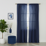 Crinkle Taffeta Crushed Pattern Single Curtain Panel 54 Inch Wide - Navy