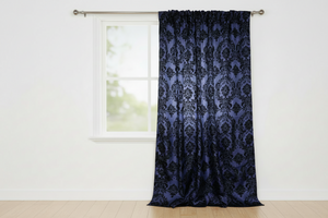 Flocking Damask Taffeta Window Curtain 56 Inch Wide - Navy