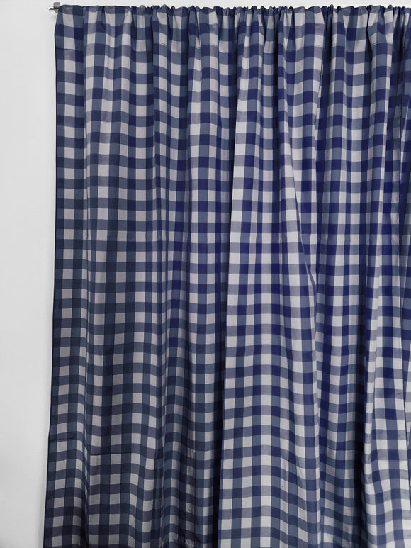 Cotton Gingham Checkered Curtain Navy 58 Inch Wide