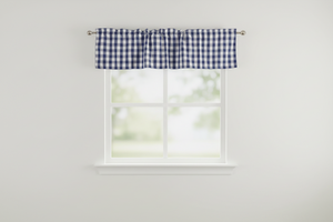 Poplin Gingham Checkered Window Valance 58" Wide - Navy