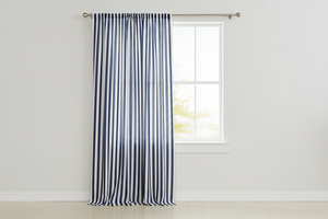 Cotton Curtain Stripe Print 58 Inch Wide / 1 Inch Stripe - Navy and White
