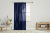 Pintuck Taffeta Cross Stitch Pattern Single Curtain Panel 54 Inch Wide - Navy
