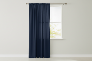 Faux Silk Solid Dupioni Window Curtain 56 Inch Wide - Navy