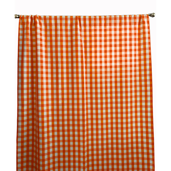 Poplin Gingham Checkered Window Curtain 56 Inch Wide Orange