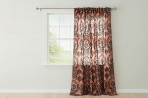 Flocking Damask Taffeta Window Curtain 56 Inch Wide - Peach
