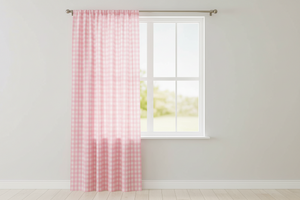 Poplin Gingham Checkered Window Curtain 56 Inch Wide - Pink