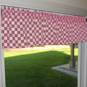 Cotton Window Valance Checkered Print 58" Wide Racecar 1 Inch Checkerboard Pink