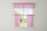 Cotton Gingham Checkered 3 Piece Window Valance Curtain Set (16 Colors)