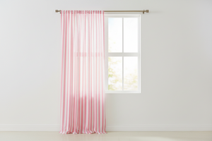 Cotton Curtain Stripe Print 58 Inch Wide / 1 Inch Stripe - Pink and White