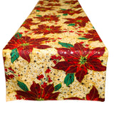 Christmas Floral Poinsettia and Holly Mistletoe Polyester Cotton Decorative Table Runner