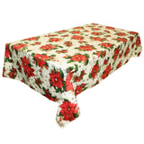 Christmas Floral Poinsettia and Holly Mistletoe Polyester Cotton Decorative Tablecloth