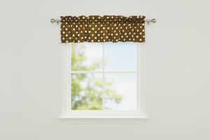 Cotton Window Valance Polka Dots Print 58 Inch Wide - White on Brown