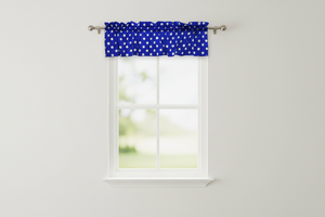 Cotton Window Valance Polka Dots Print 58 Inch Wide - White on Royal Blue