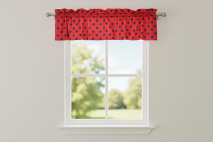 Cotton Window Valance Polka Dots Print 58 Inch Wide - Black on Red