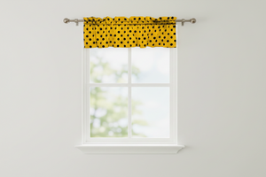 Cotton Window Valance Polka Dots Print 58 Inch Wide - Black on Yellow