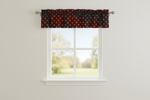 Cotton Window Valance Polka Dots Print 58 Inch Wide - Red on Black