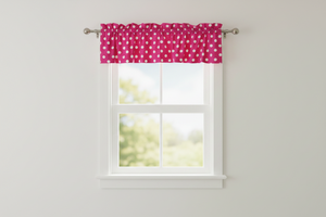 Cotton Window Valance Polka Dots Print 58 Inch Wide - White on Fuchsia