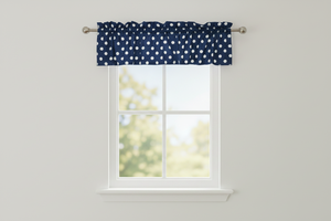Cotton Window Valance Polka Dots Print 58 Inch Wide - White on Navy