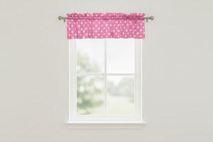 Cotton Window Valance Polka Dots Print 58 Inch Wide - White on Pink