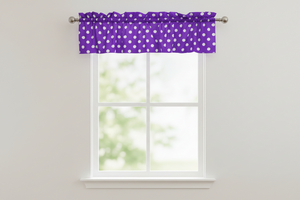 Cotton Window Valance Polka Dots Print 58 Inch Wide - White on Purple