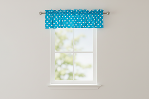 Cotton Window Valance Polka Dots Print 58 Inch Wide - White on Turquoise