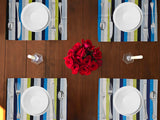 Poplin Printed Multi Stripe Dinner Table Placemats Holiday Home Decoration 13" x 19" (Pack of 4)