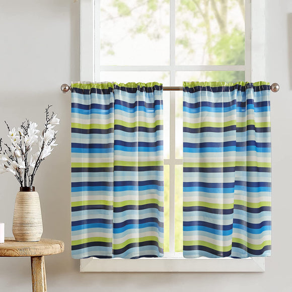 Poplin Multi Stripe Café Tier Curtains Window Treatment Kitchen Home Décor