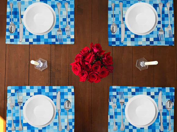 Poplin Printed Pixelated Squares Dinner Table Placemats Holiday Home Decoration 13